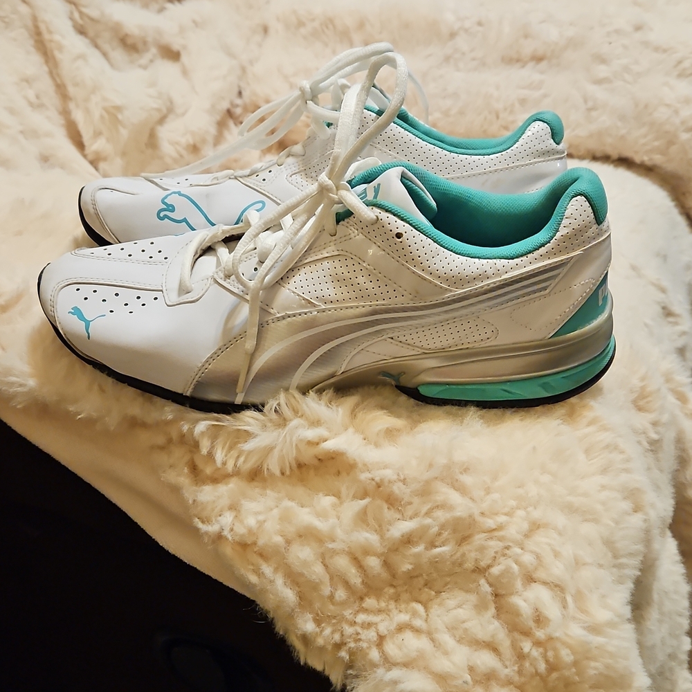 Puma Women's White and Teal Sneakers